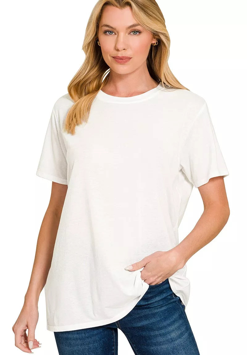 Zenana Cotton Boyfriend Round Neck Tee
