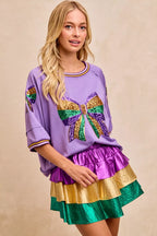 BiBi Womens Blouse Lavender Sequin Patched Ribbon Mardi Gras Theme Top 43e7a7d68e714235ab229bad3f3503a5-Max-Origin Trendsi