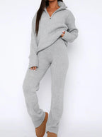 Outfit Set Ribbed Quarter Zip Long Sleeve Top and Pants Set Gray One Size 43e93089-1ba4-4aef-93fa-7c5fb55c5543-Max Trendsi