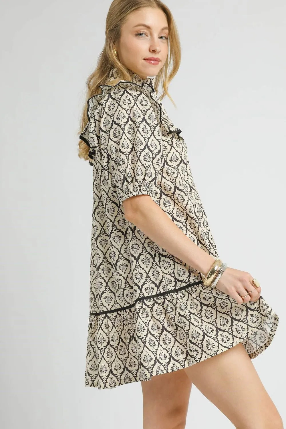 Umgee Cotton Mini Dress Black Ruffled Paisley Printed Puff Short Sleeve 43efc98e-80fb-4c22-8b15-1837d91ebdc1-Max-Origin Trendsi