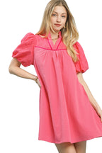 Umgee Puff Sleeve Textured Babydoll Mini Dress
