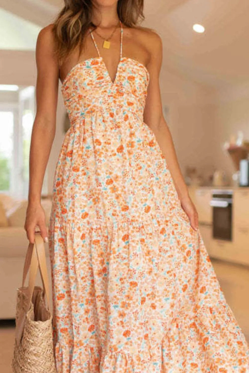 Floral Maxi Dress Halter Cut Out Neck Tiered Backless 44165c34-570a-4ddc-8096-57ea7f9b80c1-Max-Origin Trendsi