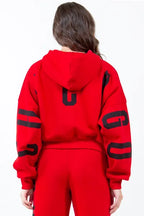 American Bazi Red Cropped Hoodie Women's Letter Graphic Long Sleeve Top 4423fdab-8786-4753-a51c-a5352b2addcf-Min Trendsi