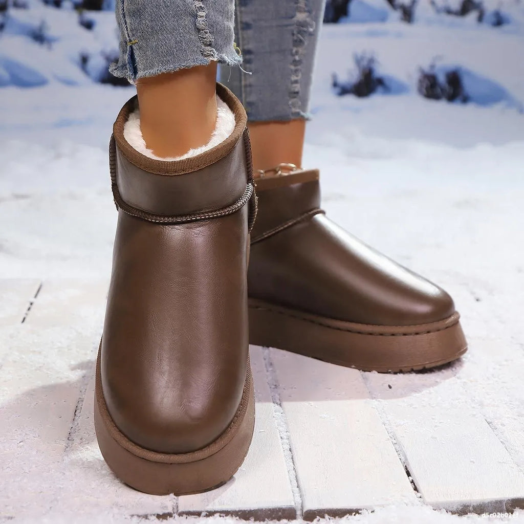 Women's Ankle Boots Pu Leather Faux-Fur Platform Flats Dark Brown 4435f6c7bbbb4758b0d15644fdb3ef85-Max-Origin Trendsi