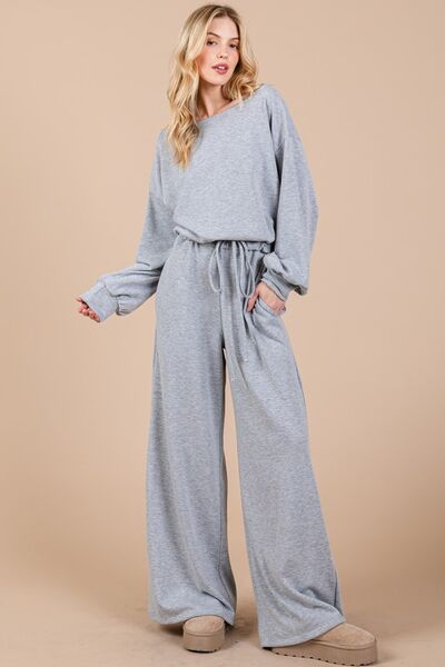 Ces Femme Overall Gray Jumpsuit Boat Neck Long Sleeve Drawstring Wasit Gray 4436a37d-1cb9-4f5f-94f3-25bf4b8f1f58-Min Trendsi