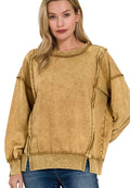 Zenana Womens Sweatshirt Camel Acid Wash French Terry Exposed-Seam CAMEL 4436c381022047698c3351f4d2e93e1a-Max-Origin Trendsi