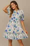 Umgee Mini Dress BabyDoll Pastel Blue Floral Striped Hem Ruffled Short Sleeve Pastel Blue 443ce4a1-734e-43ea-b3b0-99789aac9849-Max-Origin Trendsi