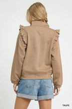 Umgee Womens Pullover Taupe Cable Knit Textured with Ruffle Shoulders 44415a39-6404-4f07-9c9b-bae73df14f9a-Max-Origin Trendsi