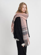 Women Scarf Fringe Plaid Polyester Tasseled Warm Long Fashion Accessories Pink White Gray plaid One Size 444b7e7b-9b7a-4eb8-81d6-a314f6603c39-Max Trendsi