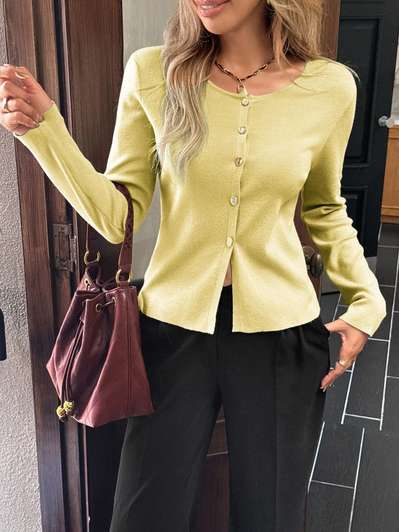 Women's Cardigan Knit Button-Up Long Sleeve 4451cc42-5f12-4700-afb4-f996316d2922-Max-Origin Trendsi