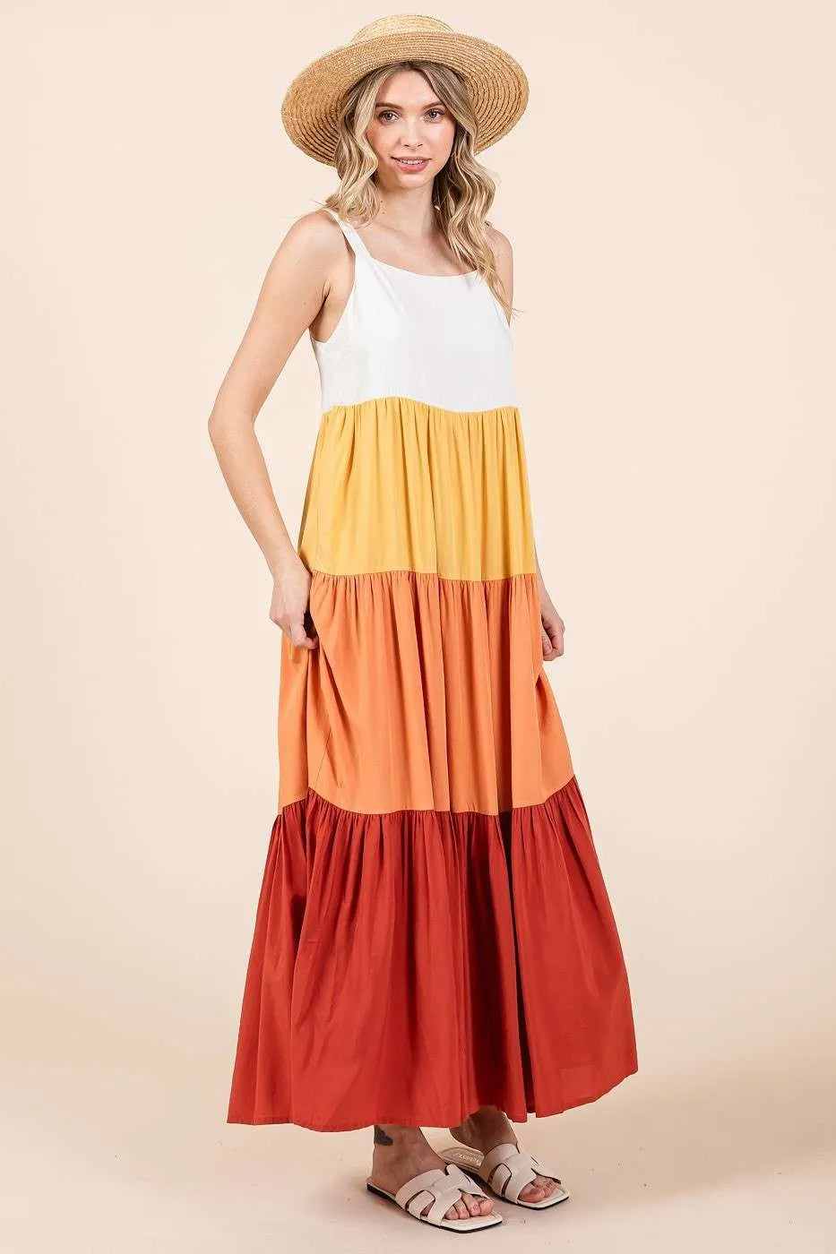 Mittoshop Maxi Dress Apricot Color Block Layered Tiered Pull-On 445720ab52f64c5eb611ca8c76529123-Max-Origin Trendsi