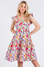 Mittoshop Mini Dress Ruffled Floral Ivory Flower Print Ruffle Shoulder A-line 4457d8f7edfd49c9b567ff708fc1f500-Max-Origin Trendsi