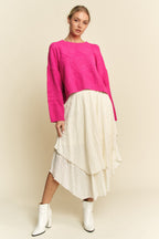 Davi & Dani USA Pink Sweater Diamond Cable Knit Pattern Long Sleeve Pullover 445db955-37de-4b83-8eda-4e2a6c73721a-Max Trendsi