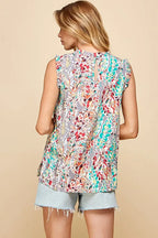 Lime 'N' Chili Top Floral Graphic Print Ruffle Trim Mock Neck Sleeveless 4460b75f-4d64-49d6-9c4d-7a704388ca1d-Max-Origin Trendsi