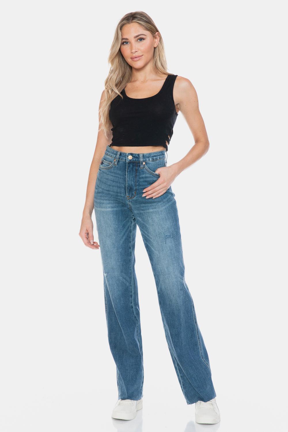 Judy Blue Straight Jeans Tummy Control Cut Raw Hem Denim Pants 44704908-4682-4238-a373-21edc2d7b2a1-Max Trendsi
