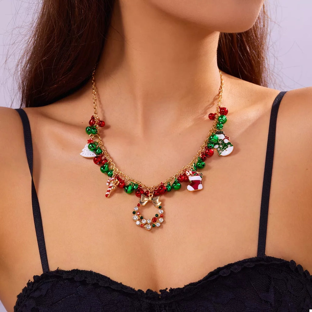 Christmas Charm Necklace 18K Gold-Plated Multicolor Rhinestone Gold onesize 447ba3a1-f819-4342-869f-7ee019e378ef-Max-Origin Trendsi