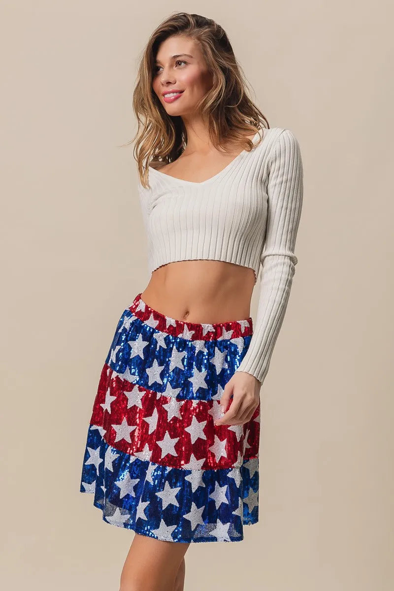BiBi Sequin Skirt American Flag Theme Star Tiered Short Layered 447dd5d3a0814c2d872bf6571ec5fac8-Max-Origin Trendsi