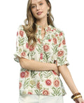 Umgee Floral Button-Front Short Sleeve Top
