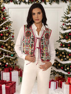 Womens Vest Coat Floral Embroidered Deep Red Tie-Front Sleeveless 44ac874d-85bd-405a-bdf8-6892ed710a88-Max-Origin Trendsi