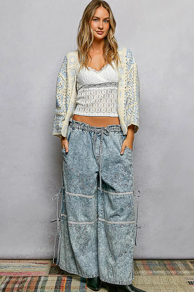 POL Crochet Cardigan Sky Blue Open Front with Granny Square Pattern 44b92c17-59b0-4f50-8a86-f896aa90151f-Max-Origin Trendsi