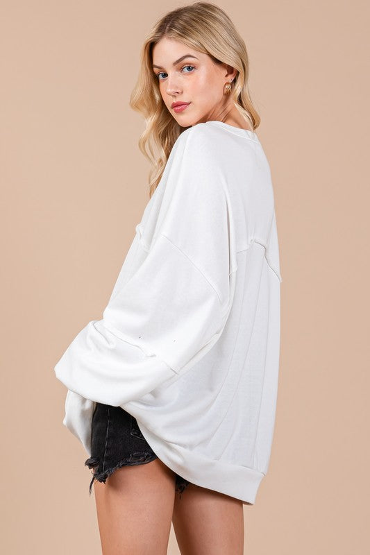 Ces Femme Sweatshirt White Oversized Exposed Seam Long Sleeve Top 44c80d87-64c9-405e-9ba3-56bb94509a7f-Max Trendsi