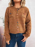 Women's Cardigan Colorful Button-Up Ribbed Hem with Chest Pocket 44d0d67a0f5145e38577b54d0bfa6648-Max-Origin Trendsi
