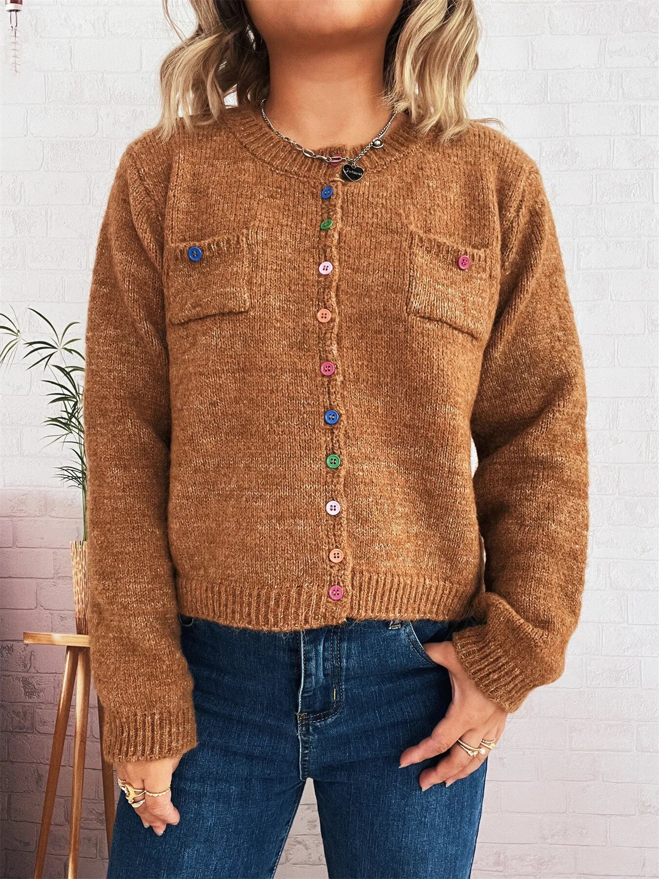 Women's Cardigan Colorful Button-Up Ribbed Hem with Chest Pocket 44d0d67a0f5145e38577b54d0bfa6648-Max-Origin Trendsi