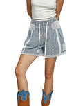 POL Raw Hem Drawstring Striped Denim Shorts