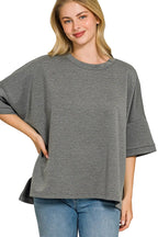 Zenana Plus Size Full-Length Scuba Fabric Top with Round Neck and Side Slits