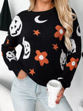 Halloween Women's Sweater Black Gothic Pattern Long Sleeve Knit Pullover Black 4514ae10f5844077b261e9de199a7702-Max-Origin Trendsi