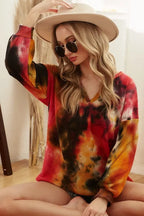BiBi Tie Dye Womens Blouse Brushed Waffle Top With Bubble Long Sleeves FUCHSIA ORANGE BLACK 451bb75a51c544529b655350a7cdc744-Max-Origin Trendsi