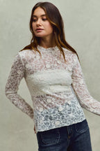 SO ME Womens Blouse Lace Off White Long Sleeve 3d Effect Floral Layering Top 45255943f18c4e1ba54c7eb9816cd83b-Max-Origin Trendsi