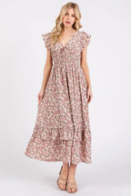 Mittoshop Midi Dress Flower Print Ruffle Cap Sleeve V-neck Mauve Floral 45270256988b47c3a740a5fd9cac72c8-Max-Origin Trendsi