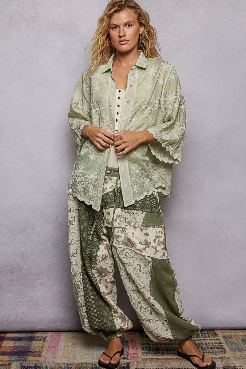 POL Shirt Sage Embroidered Floral Collared Neck with Scalloped Edges Top 453cf6ab-a000-4312-a966-ae1892d58b9e-Max-Origin Trendsi