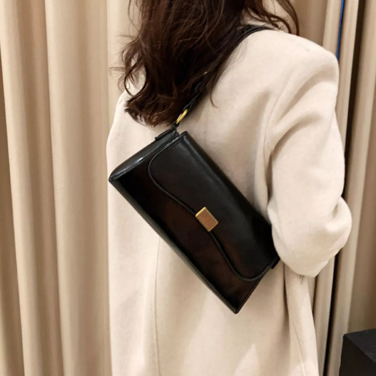 Women's Shoulder Bag Small PU Leather Flap Bag Black One Size 45494361-0097-47bf-9e4b-197fd263ec33-Max-Origin Trendsi