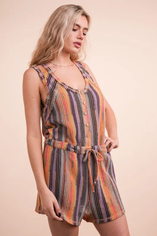 VERY J Romper Crochet Multi Brick Mix Color Striped Casual Summer Overall 454cbab267f04439acff04898c615587-Max-Origin Trendsi