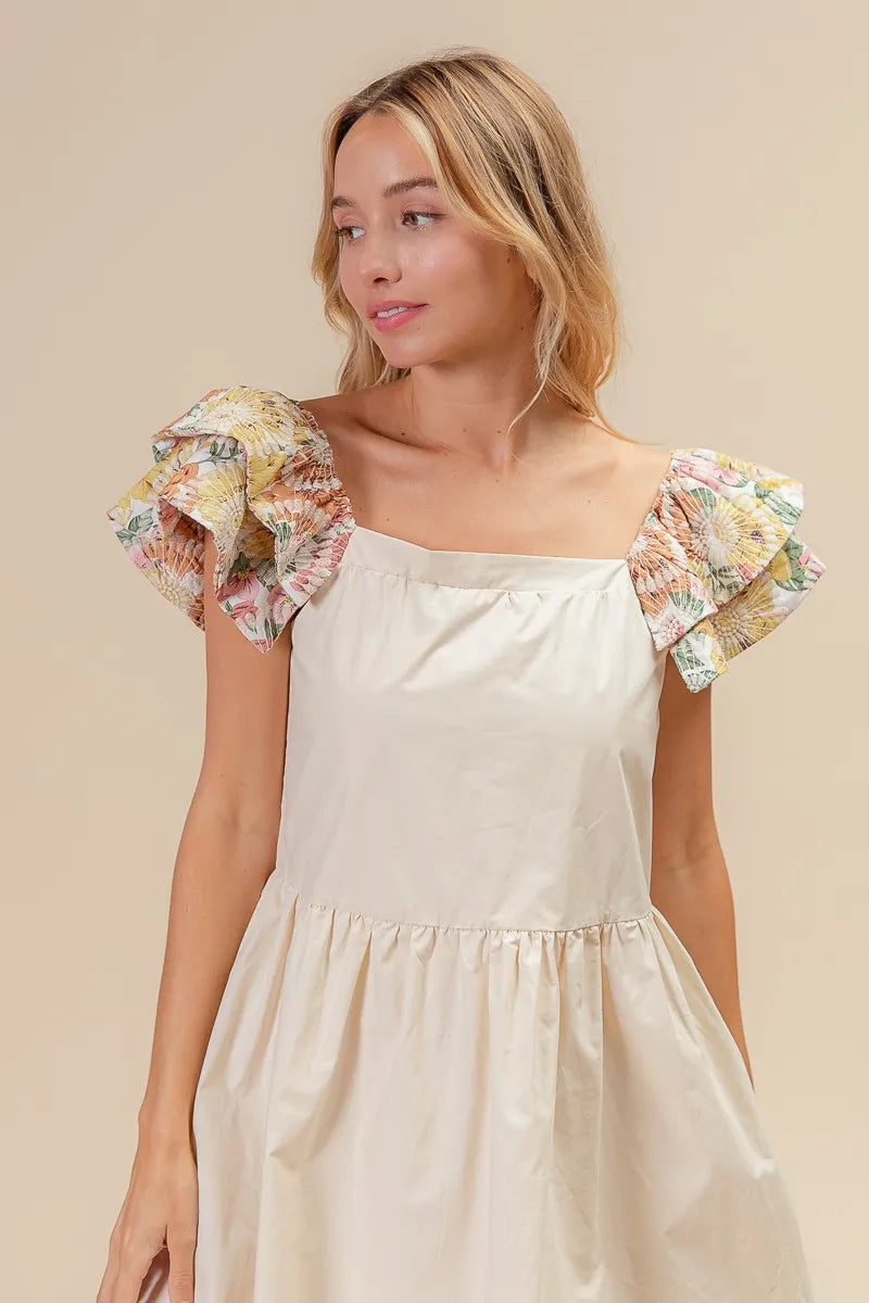 BiBi Mini Dress Flower Embroidered Floral Print Flared Short Sleeve 4556e77f19eb41c3805bf5fabe1d3cb8-Max-Origin Trendsi