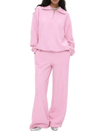 Quarter-Zip Long Sleeve Top and Pants Set, Two-Piece Outfit with Zipper Closure