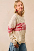 BiBi Christmas Womens Sweater Ivory Red Cable Knit Knit Pullover 4564750a8cb24ef1a47e4f5bb2c37eca-Max-Origin Trendsi
