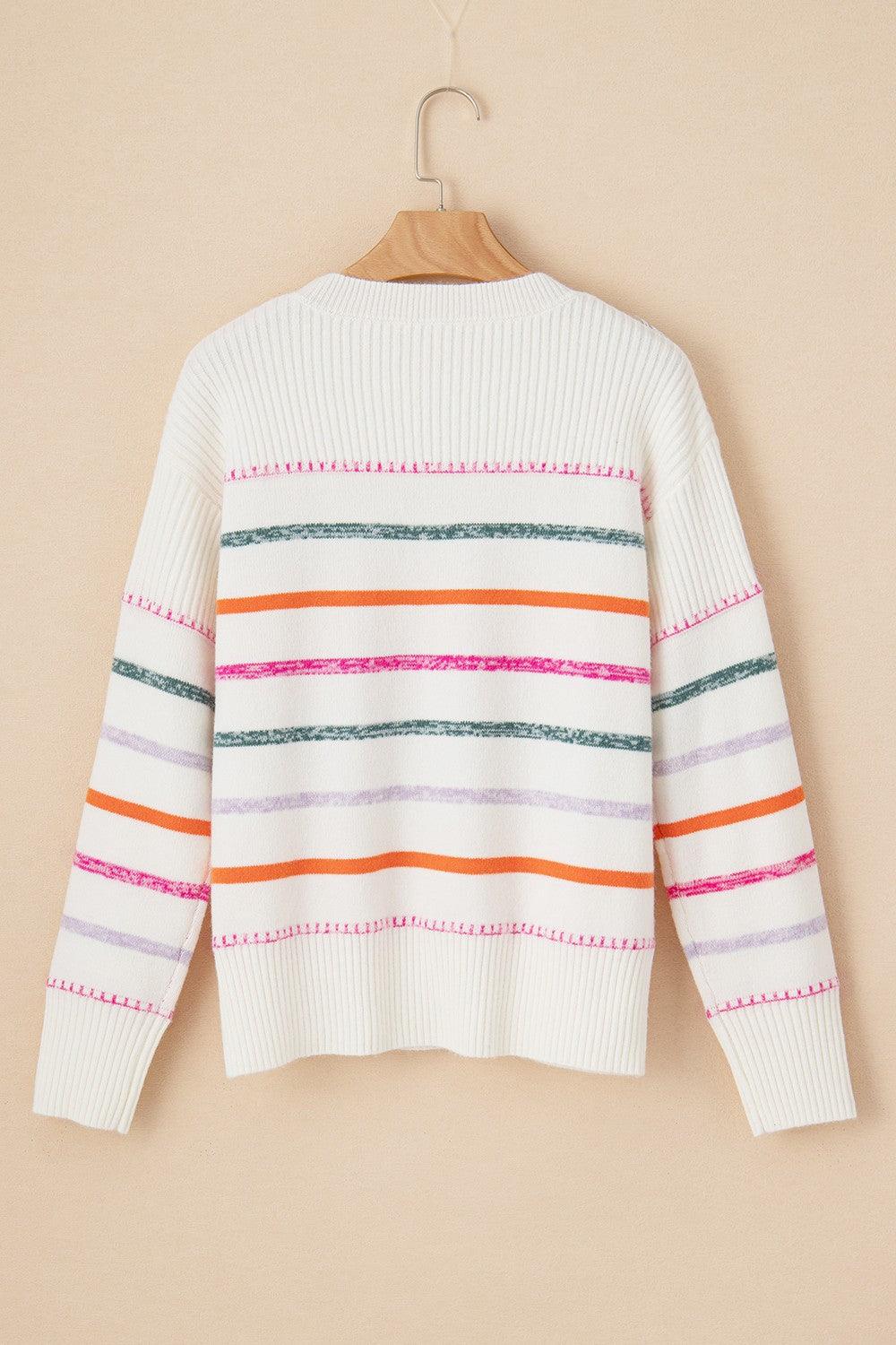 Striped Sweater Colorful Round Neck Dropped Shoulder 456b2471-e676-4199-b104-e4be13d509e0-Max Trendsi