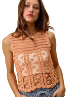 SO ME Crochet Knitted Lace Sweater Tank Top Women’s Boho Knit S-L
