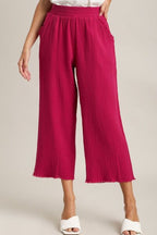 Umgee USA Cropped Pants Women's Raw Hem Wide Leg with Elastic Waist Deep Rose Deep Rose 45730fa6-ffad-40cc-be77-311557b62a6b-Min Trendsi