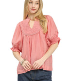 Umgee Smocked Yoke Blouse with Ruffle Sleeves