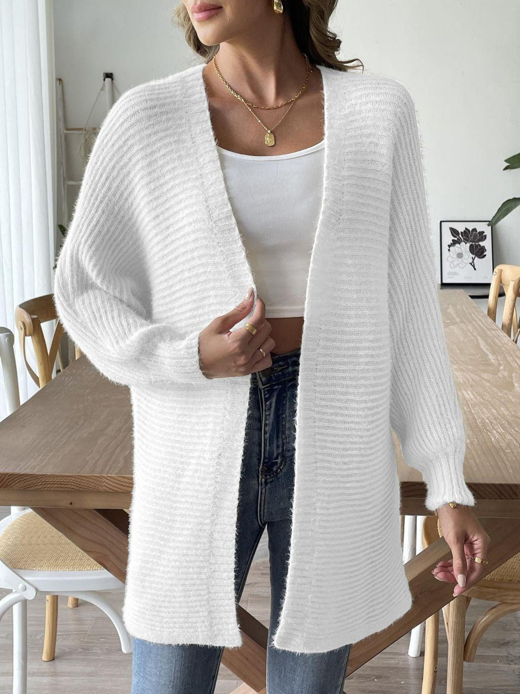 Open Front Cardigan Long Sleeve Casual Soft Solid Knitwear White 45863625-ea20-42db-aead-fcc3d07d0e47-Max Trendsi
