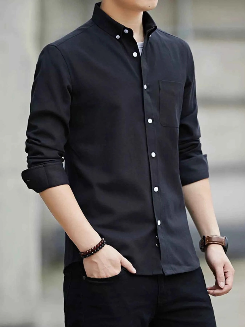 Men's Cotton Shirt Casual Long Sleeve Single Breasted Top Plus Sizes Black 458ad9c56cbb45aebfa968b32a0149b4-Max-Origin Trendsi