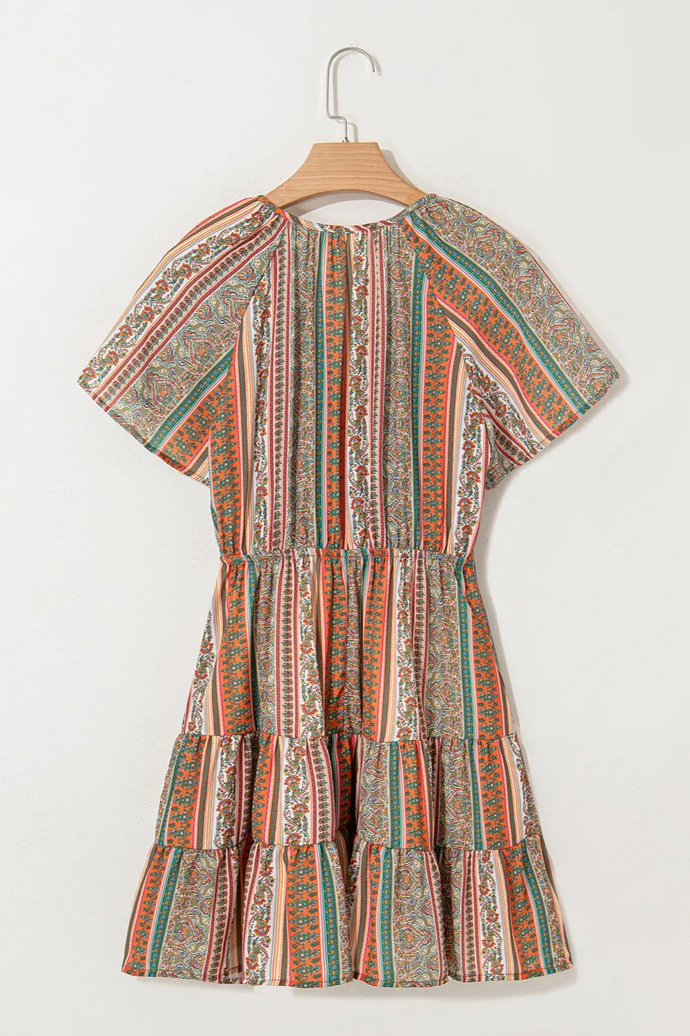 Bohemian Mini Dress Floral Print Buttoned V Neck Ruffle Short Sleeve 4596b896-34b2-4681-bf03-46e5285ed236-Max-Origin Trendsi