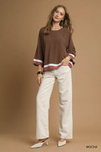Umgee Women's Blouse Linen Blend Mocha Scalloped Hem Color Block Top 459bc111-85e8-4e3b-9b95-846973bbe1ae-Max-Origin Trendsi