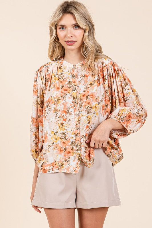 Mittoshop Blouse Linen Blend Flower Ginger Print Batwing Long Sleeve Top 459de3fc-5931-4238-ae60-43a566e12631-Max Trendsi