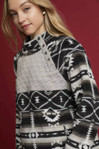 Umgee Womens Sweater Black Aztec Print Sherpa High Neck Snap Pullover 459f1462-7011-49a1-9df6-68b7cc5fbcfd-Max-Origin Trendsi