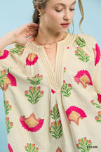 Umgee Blouse Cream Multi Abstract Print Top with Ruched Detail 45a16995-5b7c-4580-bc62-03f94fb77fe6-Max-Origin Trendsi